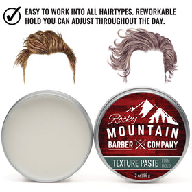 Rocky Mountain Barber Company open jar close-up showing paste texture for easy styling