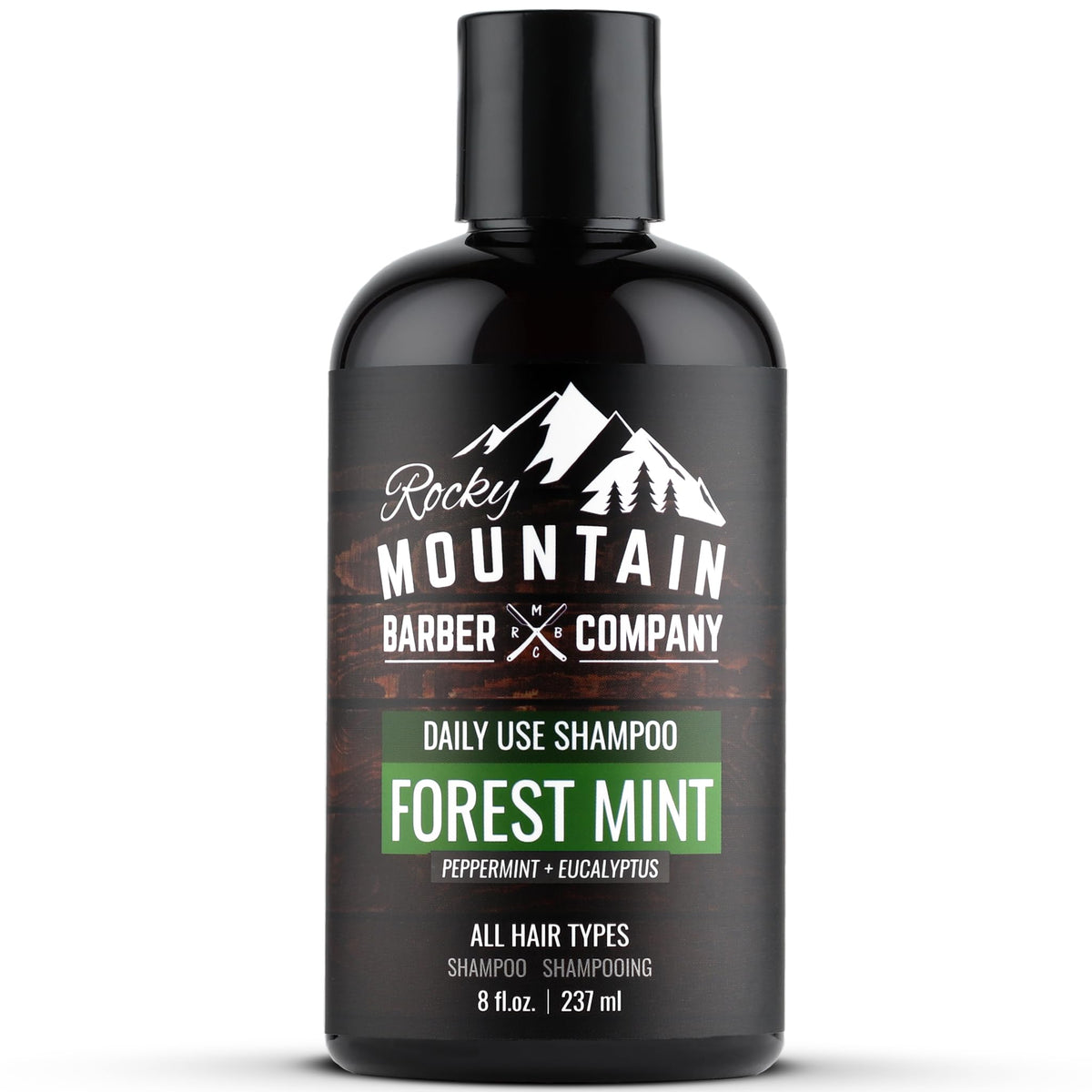 Rocky Mountain Barber Company bottle front view showing clean branding and benefit