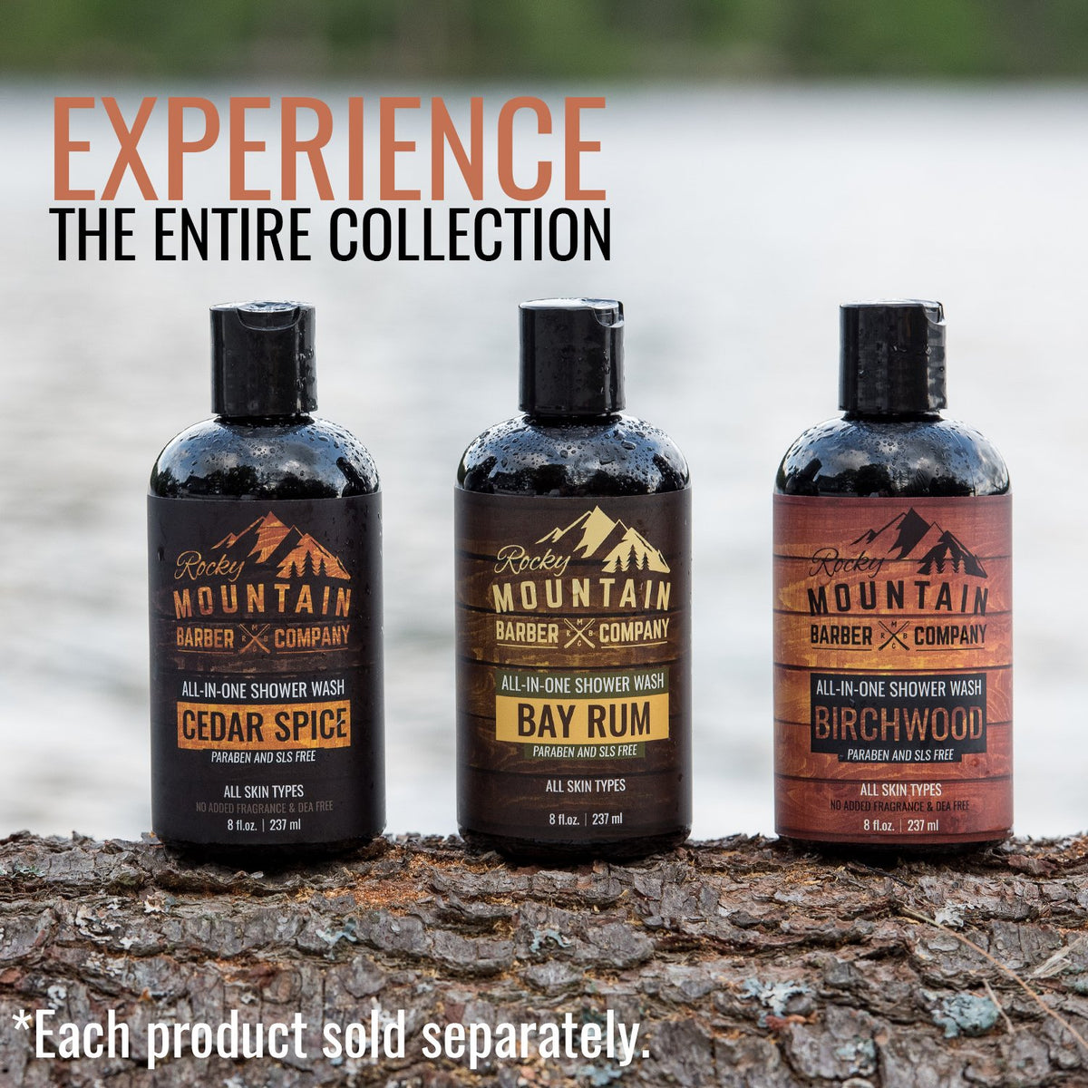 Rocky Mountain Barber Company lifestyle barbershop scene conveying classic bay rum scent appeal
