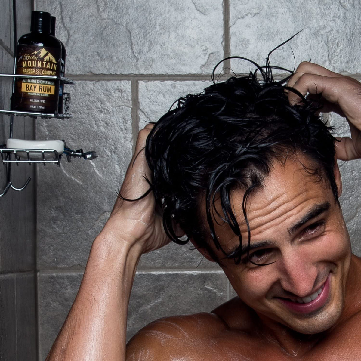 Rocky Mountain Barber Company applied to beard illustrating gentle cleansing and manageable beard care