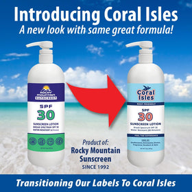 Rocky Mountain Sunscreen Coral Isles pump top detail for easy application and hygienic dispensing benefit