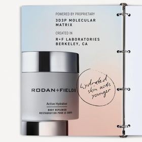RODAN + FIELDS bottle held in hand to show 200 mL scale for size and portability