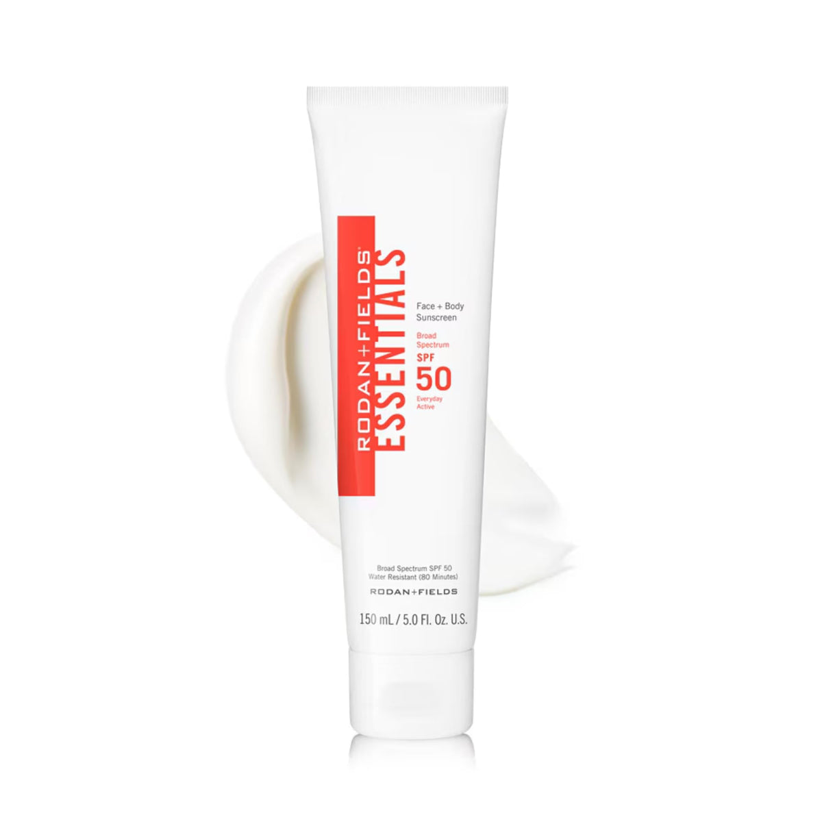 RODAN + FIELDS front packaging showing SPF 50 protection and 150 mL size for easy use