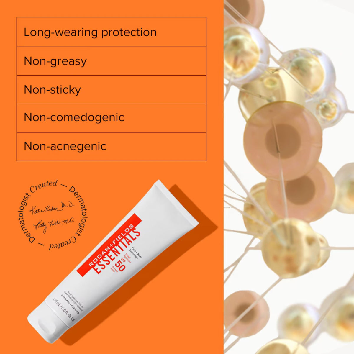 RODAN + FIELDS lotion texture close-up demonstrating lightweight hydration and fast absorption