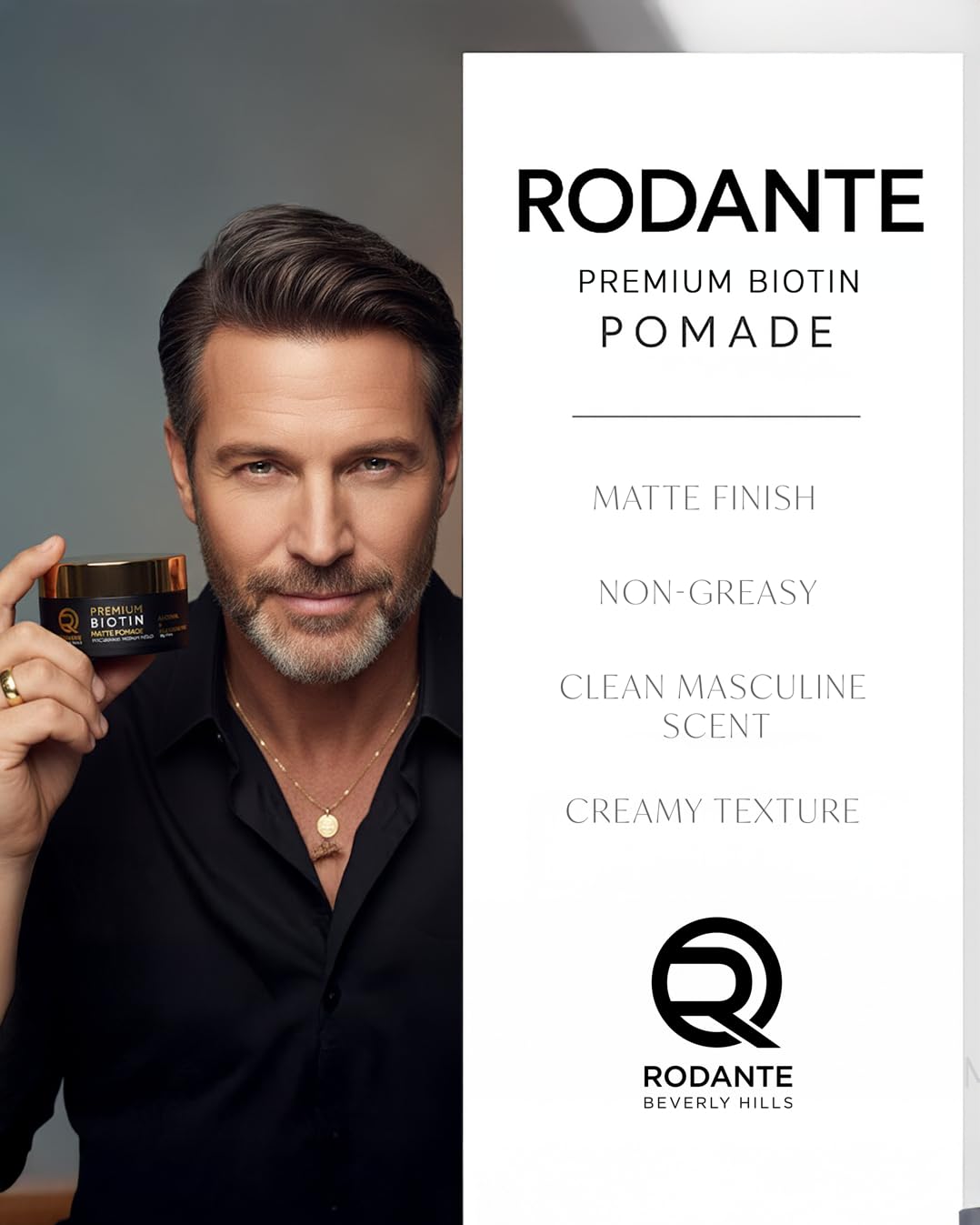 Rodante Beverly Hills ingredients display with biotin and tea tree for scalp support
