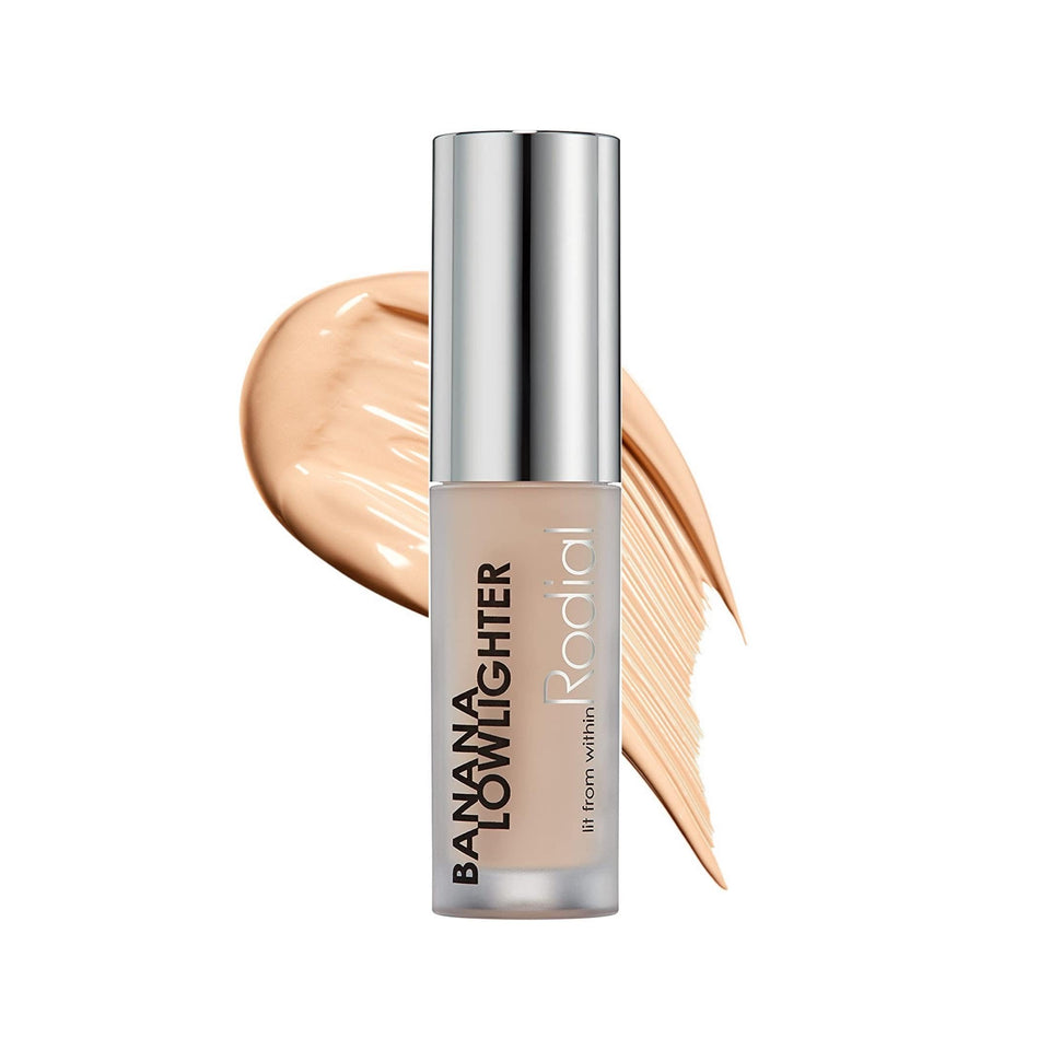 Rodial banana lowlighter front tube showing compact travel size and branding benefit brightening