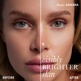 Rodial banana lowlighter creamy texture swatch illustrating blendable, lightweight finish