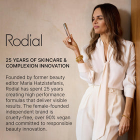Rodial bottle with hyaluronic acid and rose visuals indicating soothing benefits