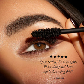 Rodial mascara xxl texture swatch on paper showing matte black pigment for intense color