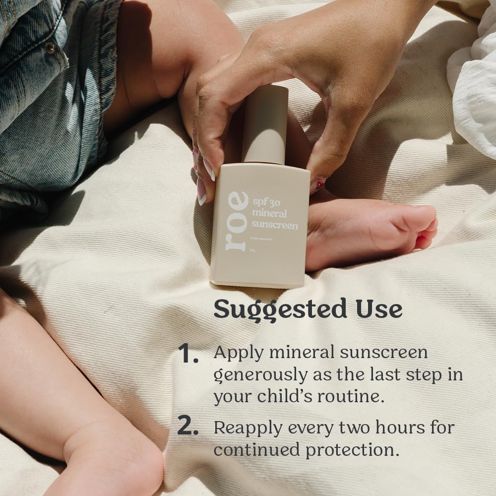 Roe Wellness used by family at beach showing safe sun protection for kids
