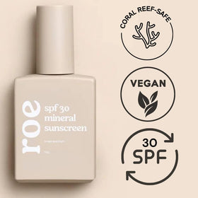 Roe Wellness ingredient label close-up highlighting paraben-free, reef-safe formula