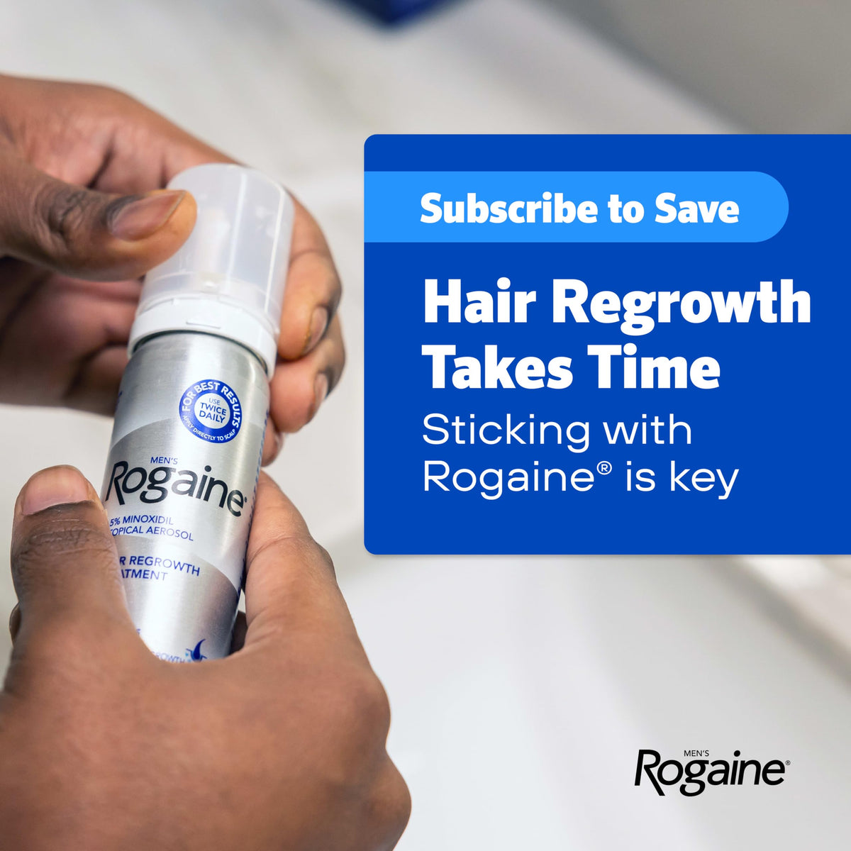 Rogaine back label with directions helping correct twice-daily use benefit
