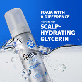 Rogaine foam texture on fingertip illustrating easy, fast absorption