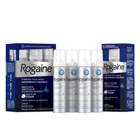 Rogaine front packaging showing product benefits and 4-month supply