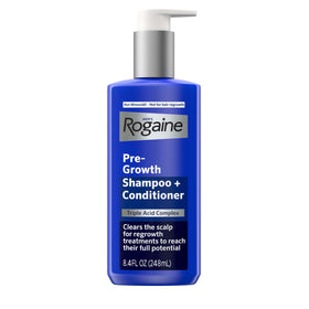 Rogaine front packaging showing 8.4 fl oz bottle and clear benefit