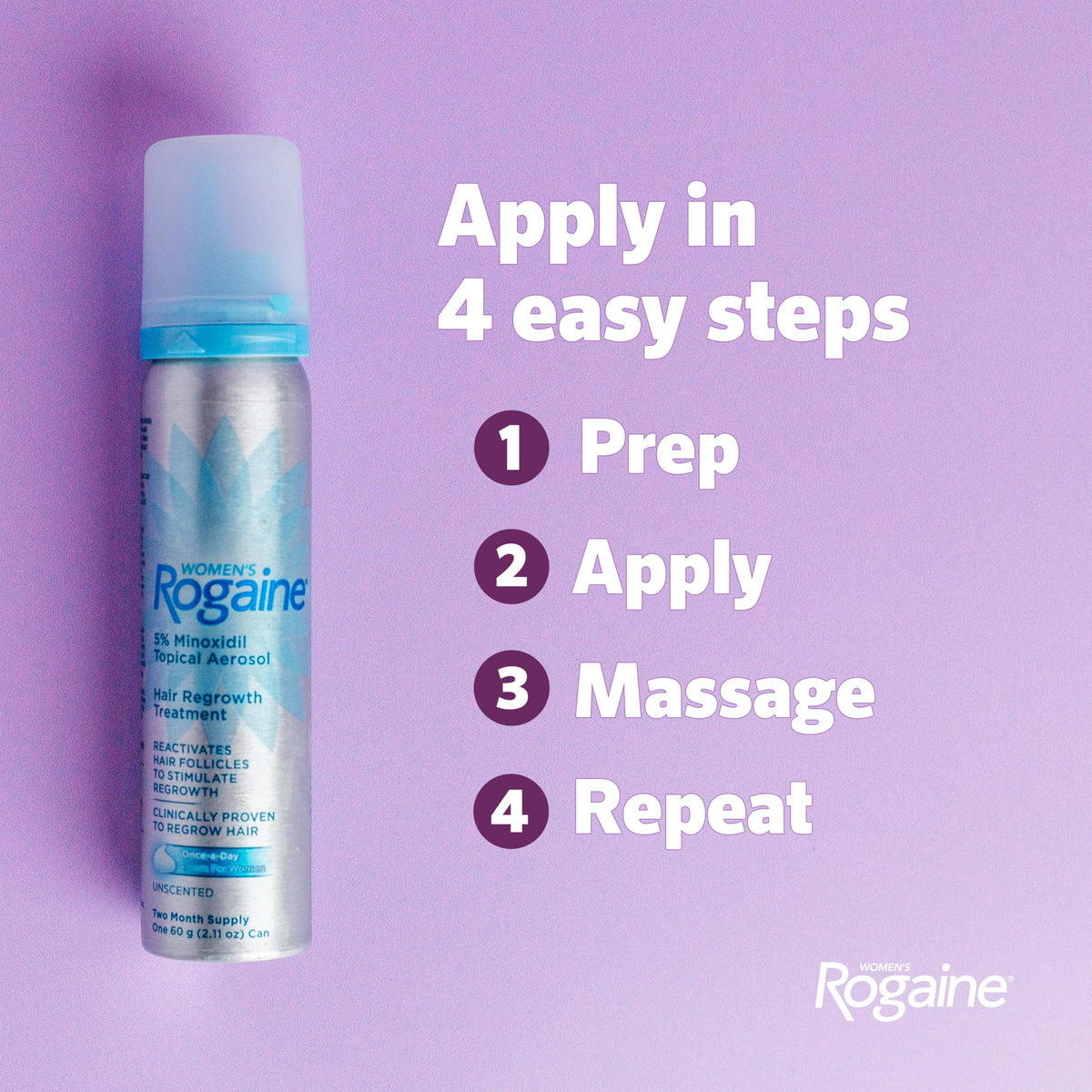 Rogaine label close-up showing instructions and ingredient clarity benefit
