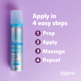 Rogaine label close-up showing instructions and ingredient clarity benefit