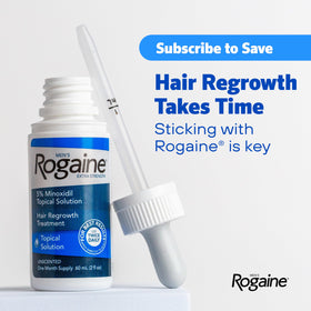 Rogaine bottle held in hand to show size and travel-friendly convenience