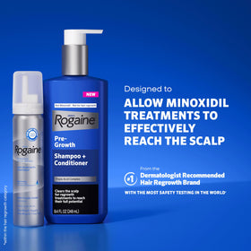 Rogaine bottle next to ruler showing 8.4 oz scale benefit