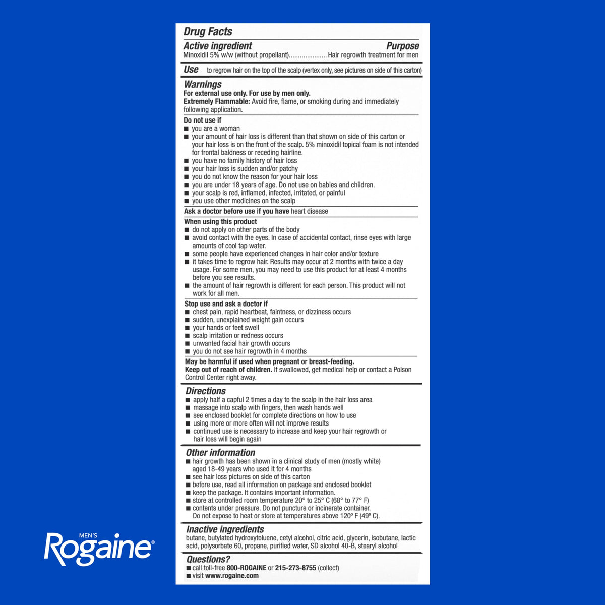Rogaine three cans boxed illustrating travel-ready, multi-month supply benefit