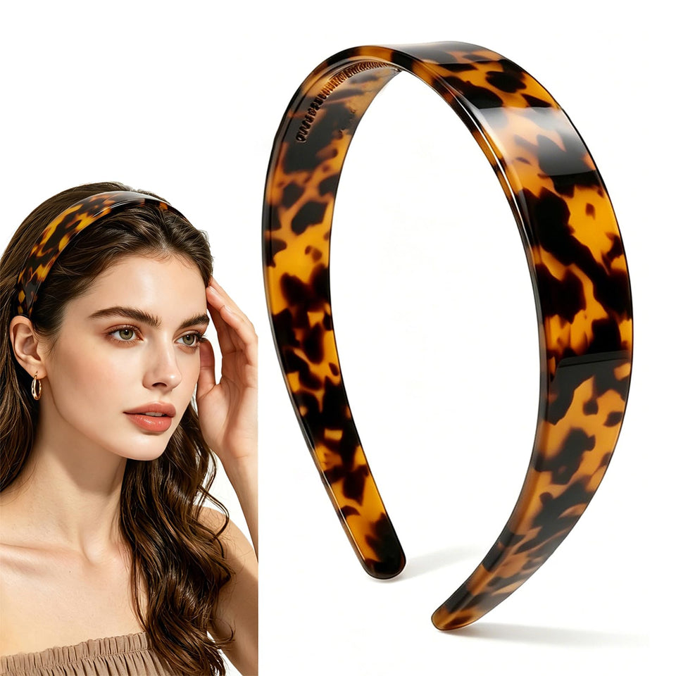 ROISDIYI headband front view showing polished tortoise shell and elegant style benefit