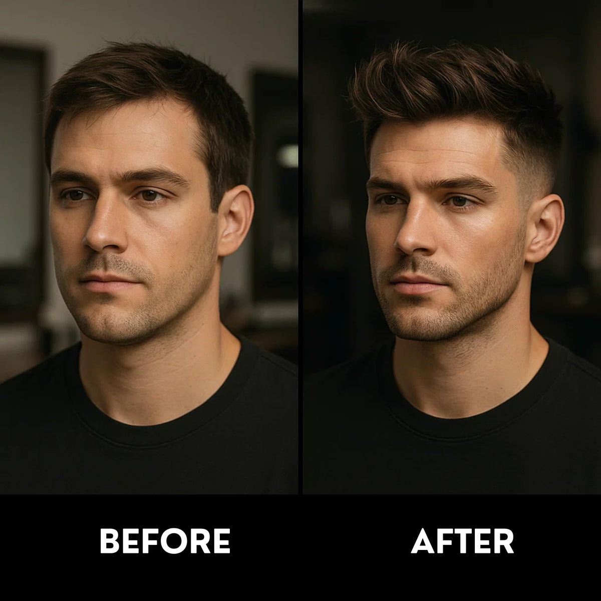 Rolda applied to dry roots demonstrating lift and matte separation for natural volume