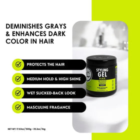 Rolda gel slicked-back hairstyle demonstrating sleek, controlled hold