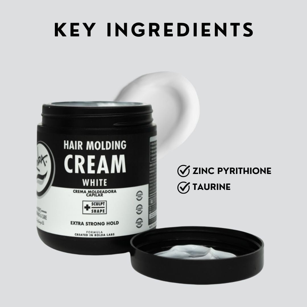 Rolda cream on fingers close-up to show spreadable texture for easy styling