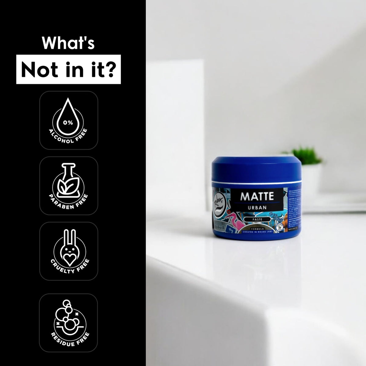 Rolda paste on bathroom vanity with tools showing everyday grooming benefit