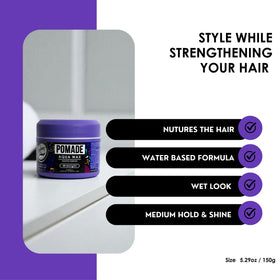 Rolda styled hair wet-look demonstrating polished shine and control