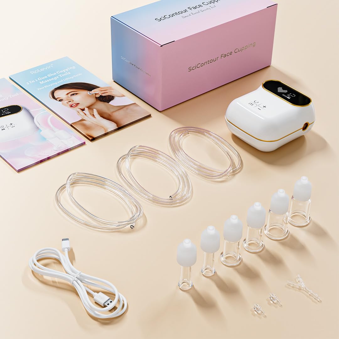 Rolevin accessories laid out scale showing included cups, tool and charger for convenience
