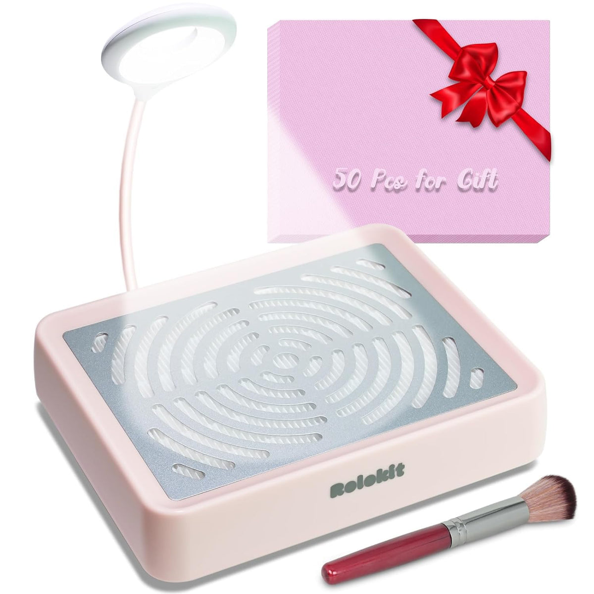 Rolokit front view with lamp showing compact footprint and focused illumination
