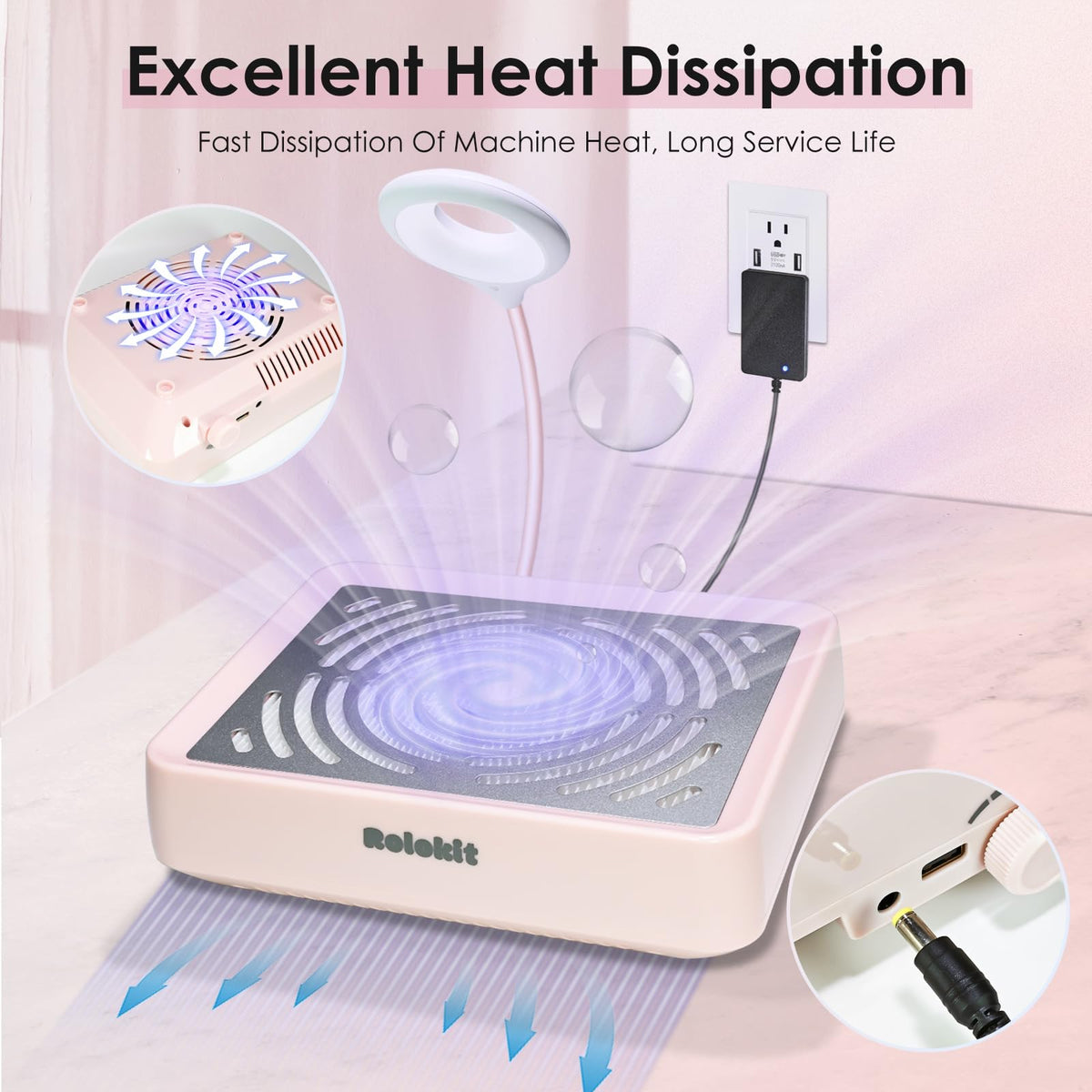 Rolokit LED lamp rotated to illuminate nails for precise detailing
