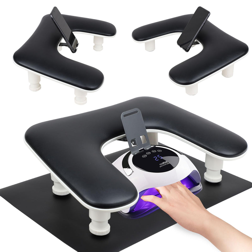 Rolomanve front view arm rest showing U-shaped support for steady manicures