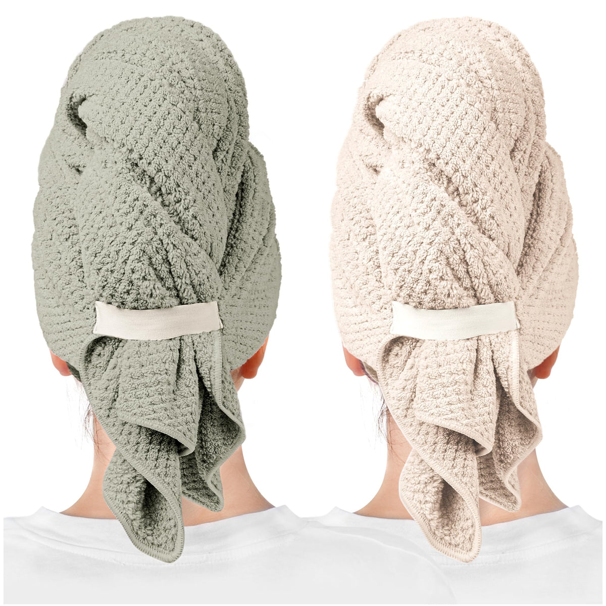 ROLSHOL front view of both towels showing colors and packaging, quick-dry benefit