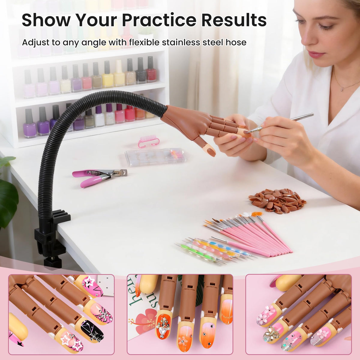 Rolybag student practicing nails in lifestyle setting showing learning convenience