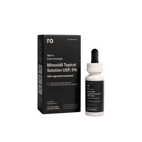 Ro ROMAN front packaging of minoxidil 5% unscented liquid showing bottle and box, clear identification and dosage benefit
