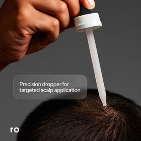 Ro ROMAN label close-up highlighting minoxidil 5% concentration and instructions for informed use benefit