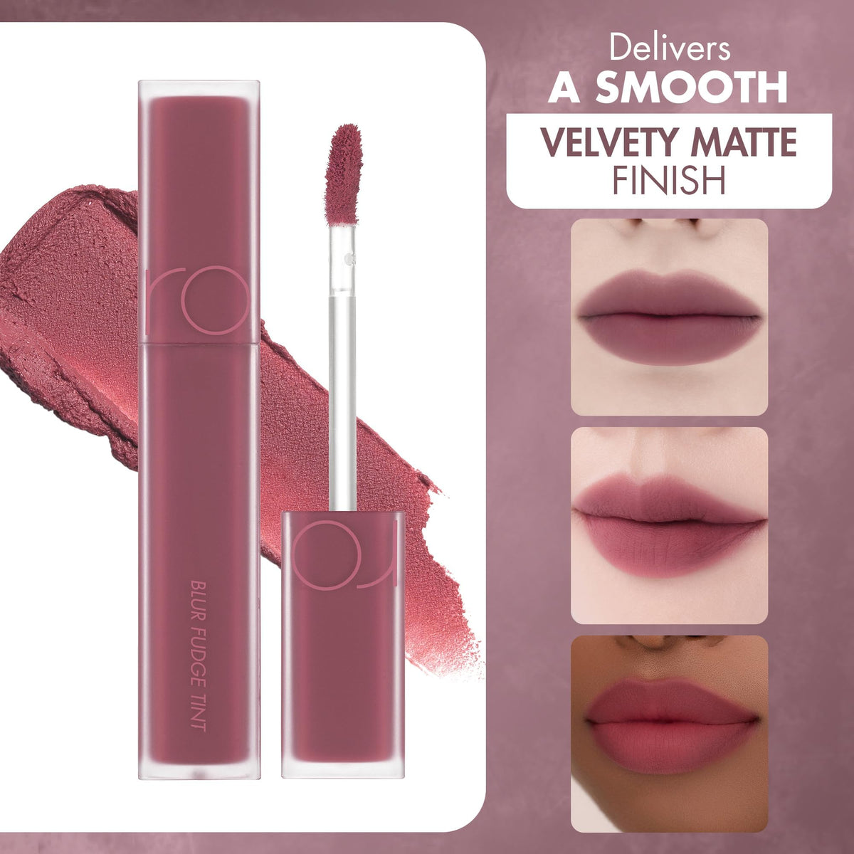 rom&nd texture puddle showing velvet fudge consistency and non-drying formula benefit