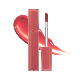 rom&nd front packaging showing coral tint and glossy finish benefit
