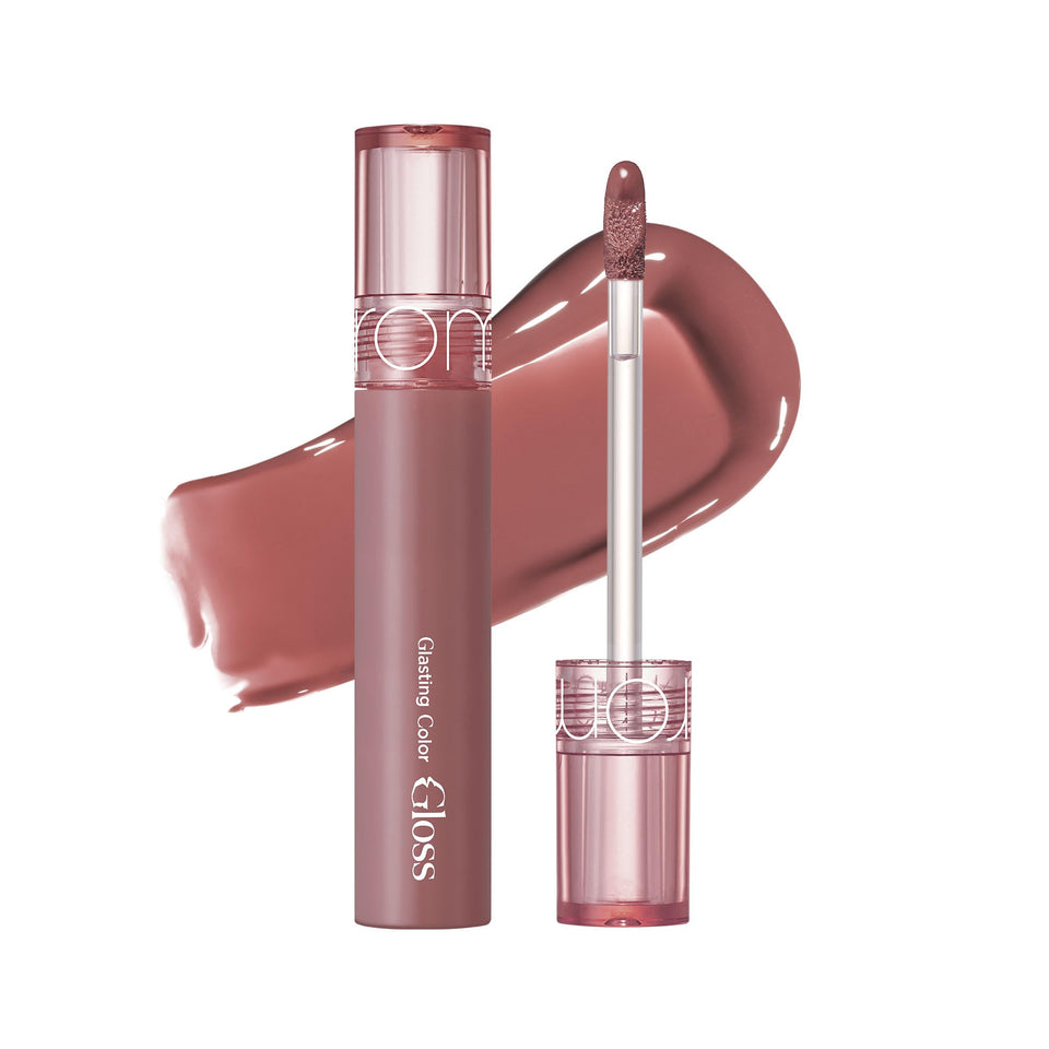 rom&nd front packaging showing dim mauve shade and glossy finish benefit