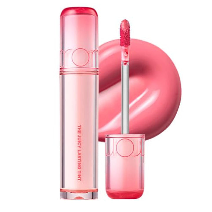 rom&nd front packaging showing peach coral tint and glossy finish benefit