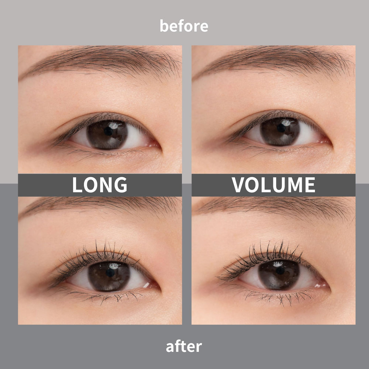 rom&nd mascara applied on lashes showing defined curl and lightweight finish