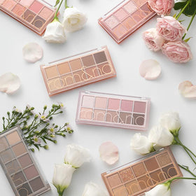 rom&nd palette close-up of shimmer and matte textures demonstrating smooth blendability and high pigment