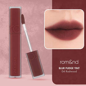 rom&nd lip swatch close-up showing deep burgundy color and velvety finish