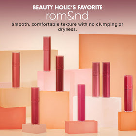 rom&nd label detail focusing ingredients and shade name benefit: easy identification