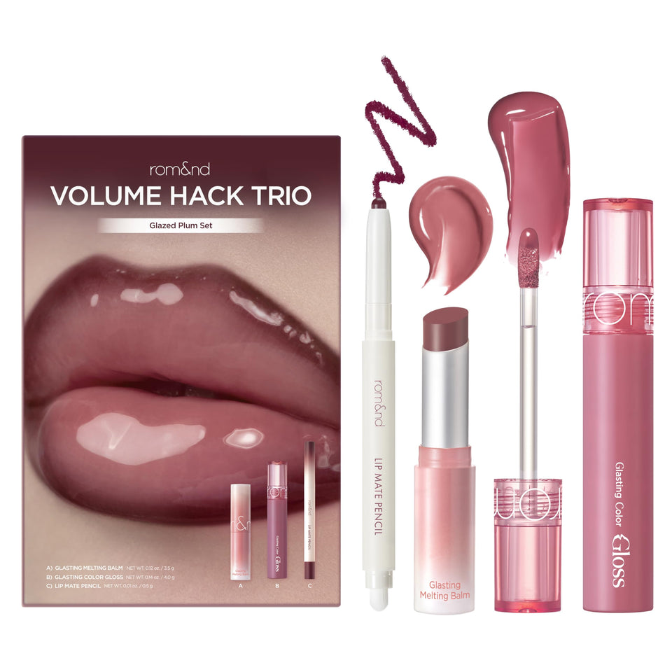 rom&nd front packaging of the Volume Hack Trio showing all three products and neat labeling benefit: ready-to-use kit