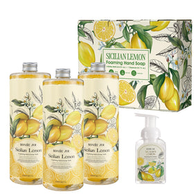 ROMIIE ZOI front packaging showing three lemon foaming refill bottles and dispenser, saves money