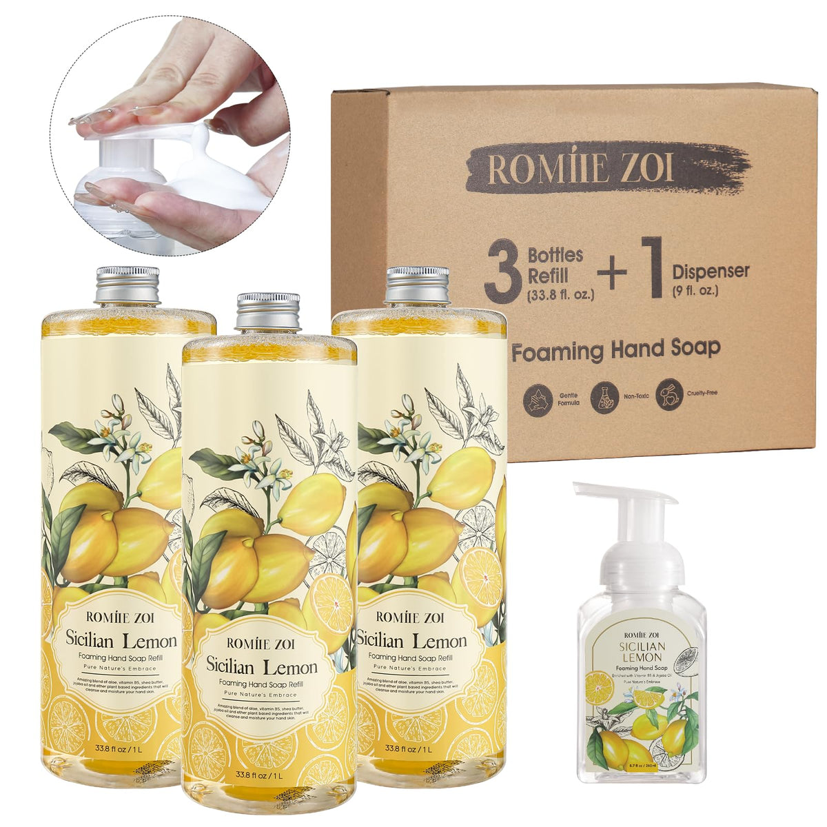 ROMIIE ZOI label showing recyclable packaging detail, reduces single-use plastic