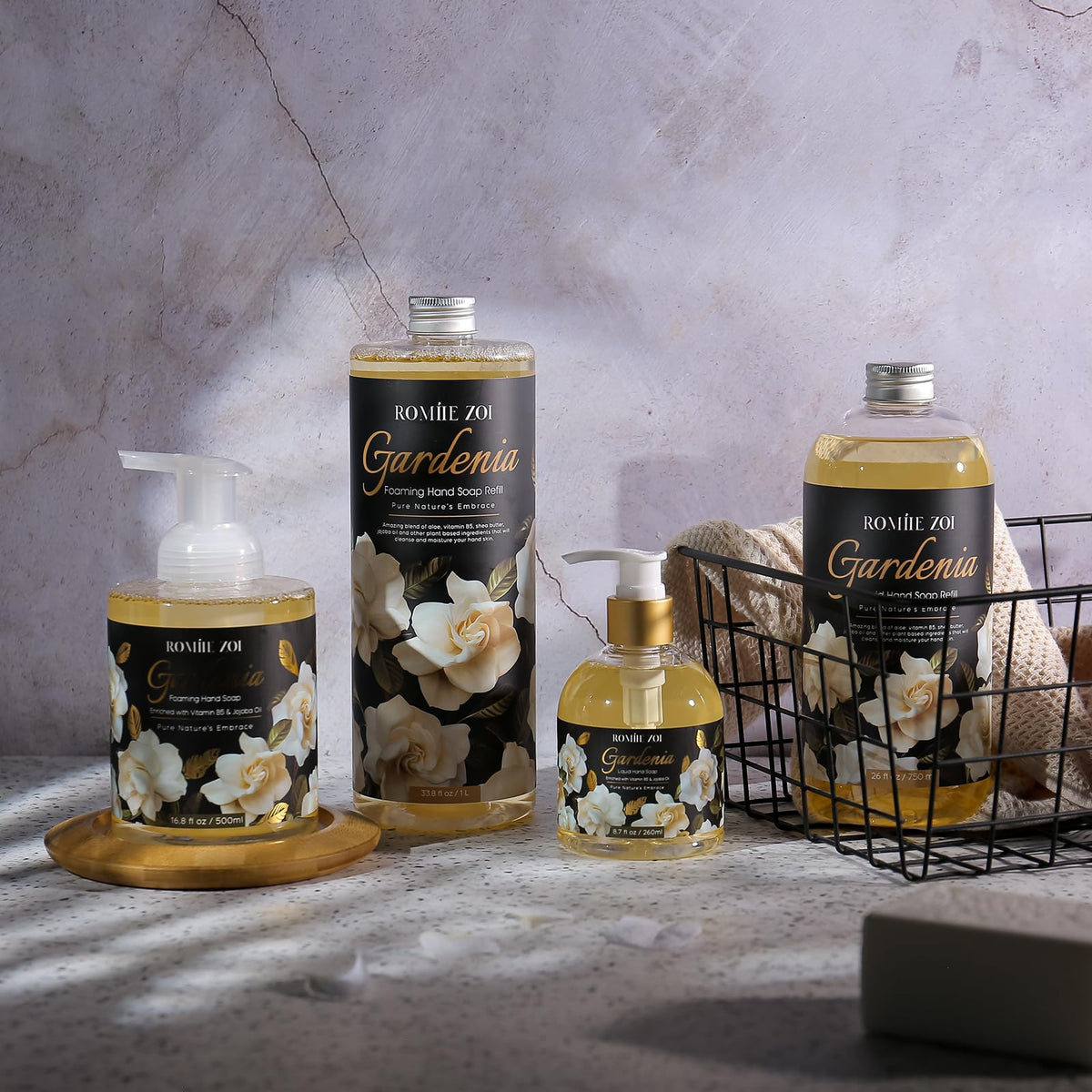 ROMIIE ZOI bottle on bathroom counter illustrating fresh scent benefit